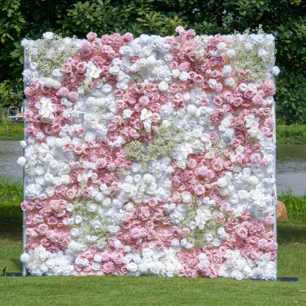 Elegant White Ostrich Feather WallBackdrop Roll-Up Fabric Design VF-164