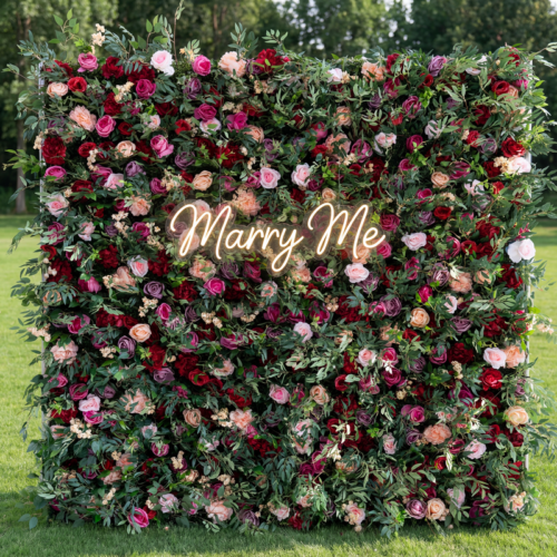 Roll Up Fabric Artificial Green Mixed Pinky and Purple and White Floral Wall Wedding Backdrop, Floral Party Decor, Event Photography-AX-095