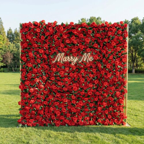 Roll Up Fabric Artificial Flower Wall Wedding Backdrop, Floral Party Decor, Event Photography-AX-105
