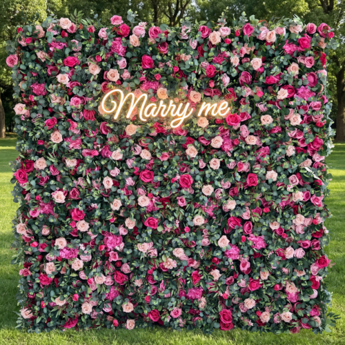 Roll Up Fabric Artificial Flower Wall Wedding Backdrop, Floral Party Decor, Event Photography-AX-362