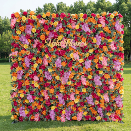 Roll Up Fabric Artificial Flower Wall Wedding Backdrop, Floral Party Decor, Event Photography-AX-308