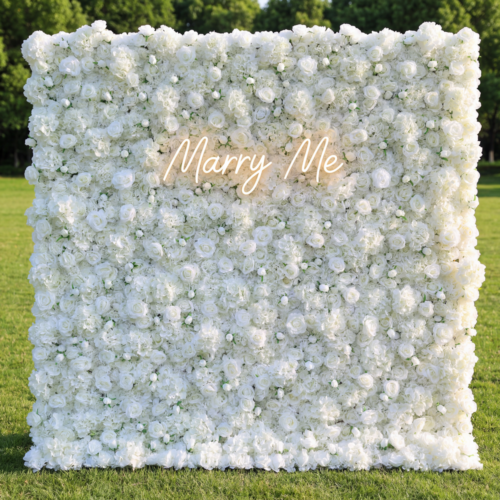 Zoom  3D White Rose Roll-Up Flower Wall Backdrop for Wedding & Party Celebration Decor AX-157  3D White Rose Roll-Up Flower
