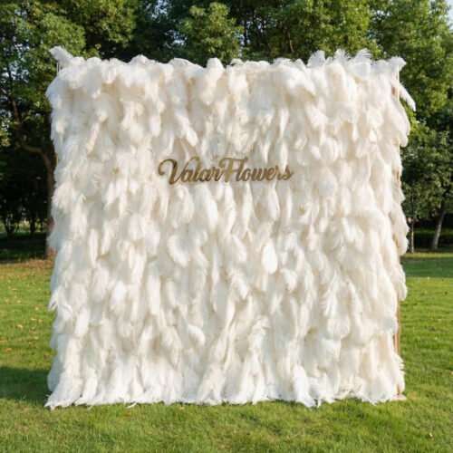 Elegant White Ostrich Feather Wall Backdrop Roll-Up Fabric Design AX-164
