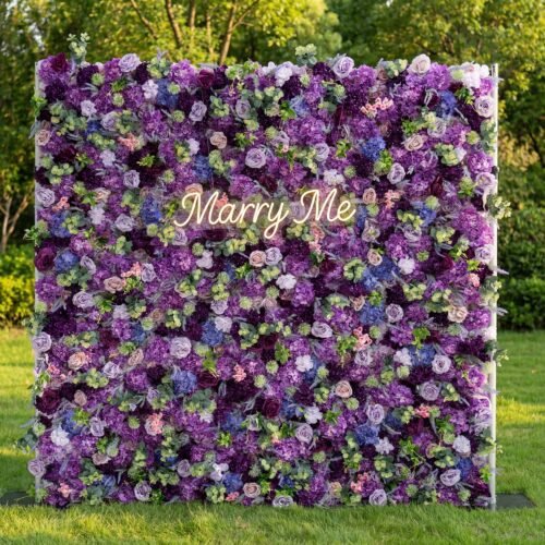 Lavender Purple Theme 5D Roll Up Artificial Flower Wall Wedding Decor Backdrop AX-490