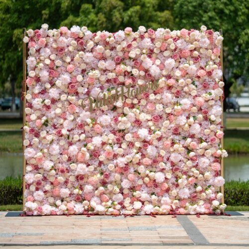5D Roll-Up Artificial Silk Flower Wall Backdrop Floral Decoration for Wedding AX-503