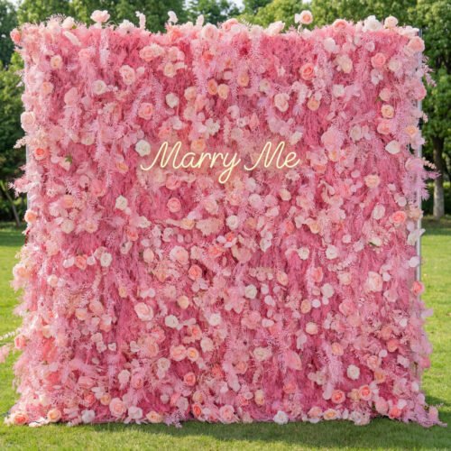 Zoom  Blushing Pink Blossom Wall with Frosted Fern Accents: Romance Meets Whimsy for Sophisticated Celebrations-AX-202-4