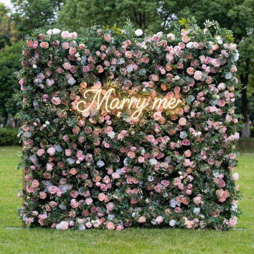 Roll Up Fabric Artificial Flower Wall Wedding Backdrop, Floral Party Decor, Event Photography-AX-341