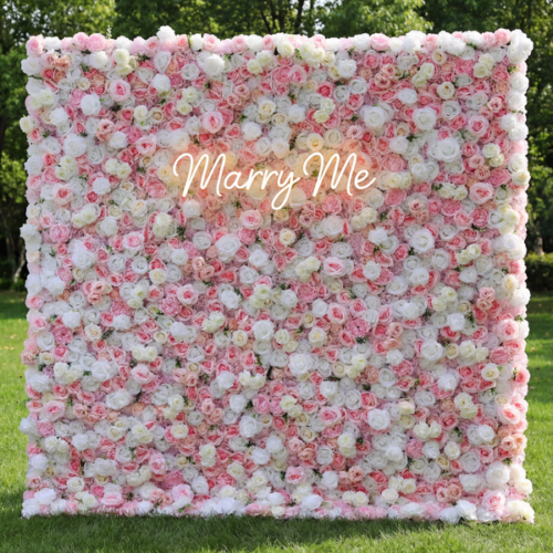 Artificial Floral Wall Backdrop: Pink Blush Ballet - A Gentle Waltz of Pastel Roses-AX-253