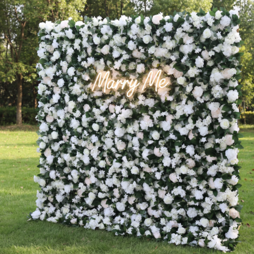 Artificial Floral Wall Backdrop: Ethereal Elegance - A Pristine Panorama of White Blooms-AX-273-2
