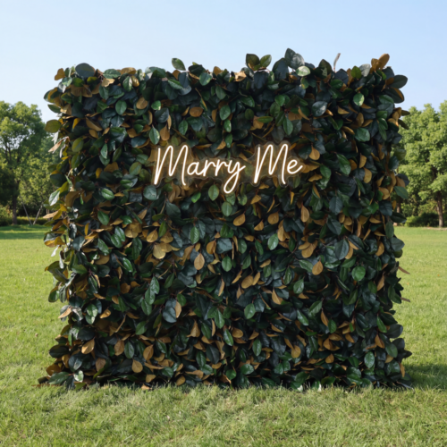 Artificial Floral Wall Backdrop: Lush Foliage - A Verdant Ensemble of Green and Gold Leaves-AX-276