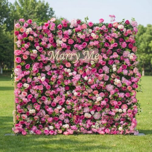 Roll Up Fabric Artificial Flower Wall Wedding Backdrop, Floral Party Decor, Event Photography-AX-325