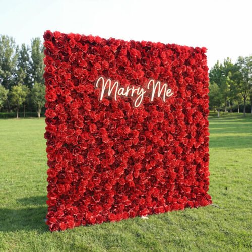 Roll Up Fabric Artificial Flower Wall Wedding Backdrop, Floral Party Decor, Event Photography-AX-326