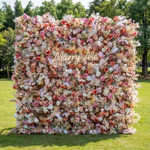 Roll Up Fabric Artificial Flower Wall Wedding Backdrop, Floral Party Decor, Event Photography-AX-327-2