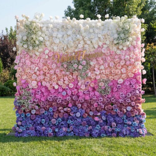 Roll Up Fabric Artificial Flower Wall Wedding Backdrop, Floral Party Decor, Event Photography-AX-340