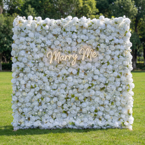 Pure White 5D Silk Rose Flower Wall | Elegant Backdrop for Weddings, Events and Photoshoots AX-342