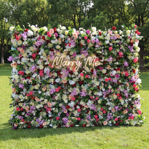 Roll Up Fabric Artificial Flower Wall Wedding Backdrop, Floral Party Decor, Event Photography-AX-370