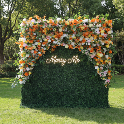 Roll Up Fabric Artificial Flower Wall Wedding Backdrop, Floral Party Decor, Event Photography-AX-393