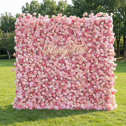 5D Pink Rose Roll-Up Flower Wall Backdrop for Wedding & Party Celebration Decor AX-501