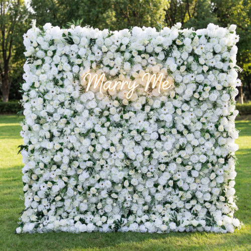 White & Ivory Floral Symphony Wall: A Pure & Elegant Masterpiece for Timeless Celebrations AX-524