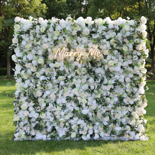 Ivory & Greenery Floral Extravaganza Wall: A Timeless, Elegant Masterpiece for Sophisticated Celebrations AX-545
