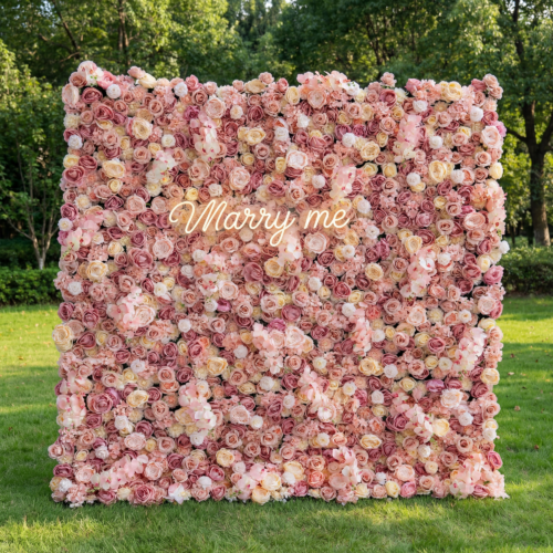 Roll Up Fabric Artificial Flower Wall Wedding Backdrop, Floral Party Decor, Event Photography-AX-360