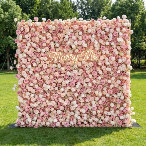 3D Roll Up Artificial Pink & White Flower Wall Backdrop For Wedding and Event Decoration AX-535