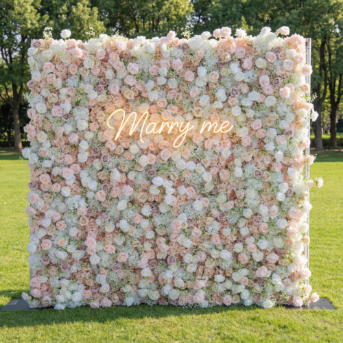 5D Roll Up Fabric Artificial Flower Wall Wedding Backdrop, Floral Party Decor, Event Photography-AX-374-2