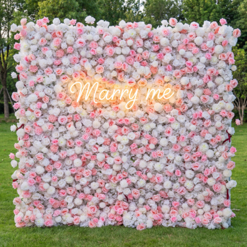 Soft Pink and White Rose 5D Flower Wall – Romantic Backdrop for Weddings and Special Events AX-409