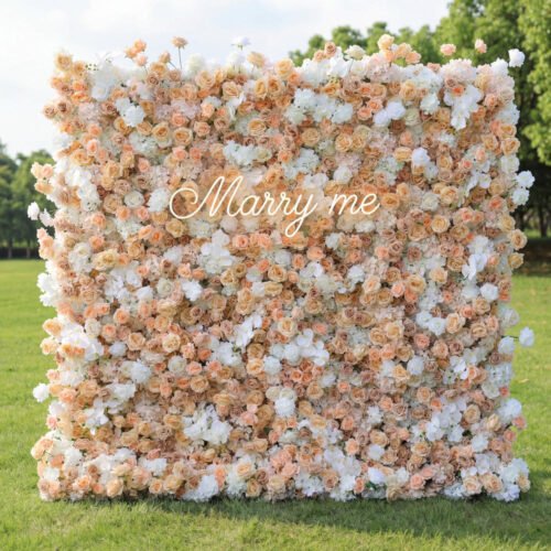 Champagne & Ivory Floral Extravaganza Wall: A Timeless, Elegant Masterpiece for Sophisticated Celebrations AX-607