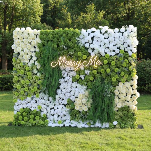 Lush Green & Crisp White Floral Extravaganza Wall: A Nature - Inspired, Serene Masterpiece for Elegant Celebrations AX-618