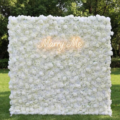 *USA Only* Roll Up Fabric Artificial White Flower Wall Wedding Backdrop, Floral Party Decor, Event Photography-AX-051-U