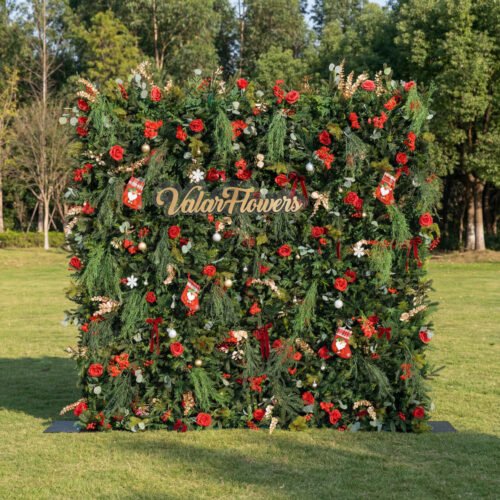 Christmas Themed Floral Wall Backdrop: Festive Evergreen & Red Rose Masterpiece for Holiday Events & Decor-AX-491-2