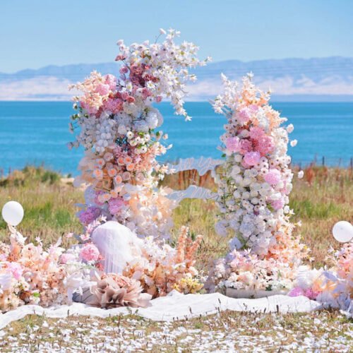 6x7 ft Elegant Artificial Flower Archway - Wedding & Party Backdrop Decorations | Floral Display for Boho/Rustic Events and Ceremonies AX-324