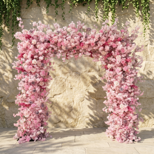 20260405111038_9050_8 Flower Pink Sakura Floral Arch Backdrop – Artificial Cherry Blossom Wedding Arch for Party, Events & Live Streaming Background AX-397