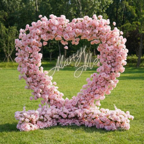 Flower Heart-Shaped All-Pink Rose Arch | Romantic Blush Wedding Backdrop for Proposals & Events AX-415