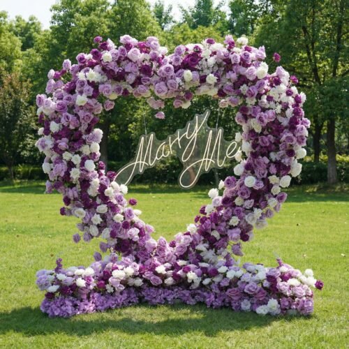 Flower Heart-Shaped Purple Rose Arch | Luxury Proposal & Wedding Backdrop in Lilac & Plum Tones AX-416
