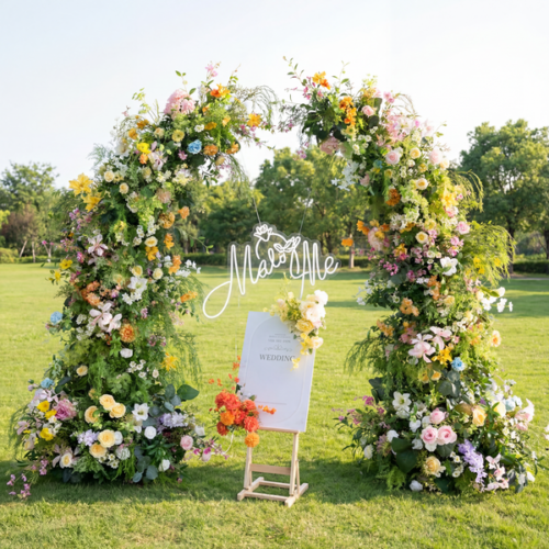 Garden-Inspired Horn Arch, Artificial Floral Backdrop, Lush Greenery Wedding Ceremony Decor, Whimsical Event Photography Prop AX-343