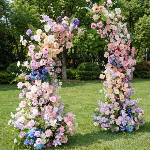Monet style Elegant Moon Shape Wedding Ceremony Floral Horn Arch - Artificial Flower Arch for Weddings, Events, and Special Occasions AX-302