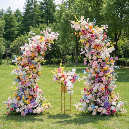 Spring Pastoral Style Elegant Moon Shape Wedding Ceremony Floral Horn Arch - Artificial Flower Arch for Weddings, Events, and Special Occasions AX-306