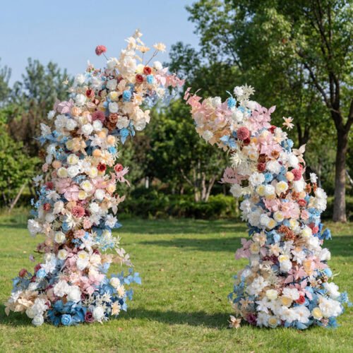 Elegant Moon Shape Wedding Ceremony Floral Horn Arch - Artificial Flower Arch for Weddings, Events, and Special Occasions AX-308
