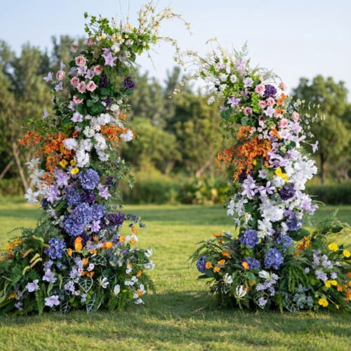 Elegant Moon Shape Wedding Ceremony Floral Horn Arch - Artificial Flower Arch for Weddings, Events, and Special Occasions AX-314