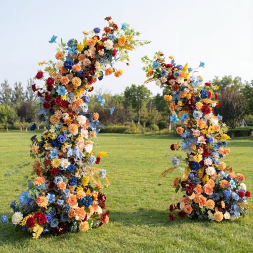 European Vintage Style Elegant Moon Shape Wedding Ceremony Floral Horn Arch - Artificial Flower Arch for Weddings, Events, and Special Occasions AX-315