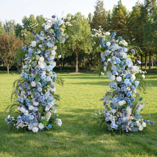 Blue & White Horn Arch, Artificial Floral Backdrop, Elegant Wedding Ceremony Decor, Romantic Event Photography Prop AX-332