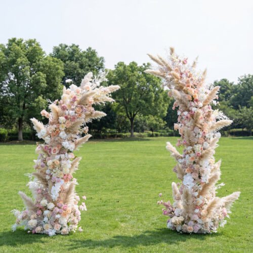 Boho Pampas Horn Arch, Artificial Floral Backdrop, Rustic Wedding Ceremony Decor, Elegant Event Photography Prop AX-336