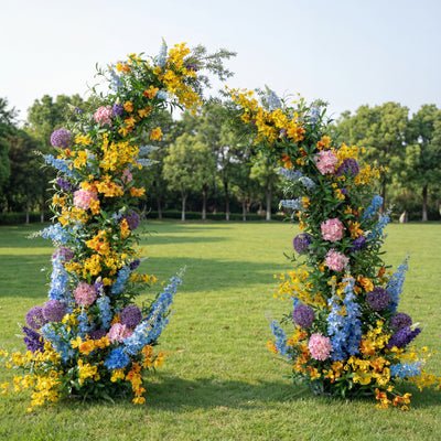 Vibrant Multicolor Horn Arch, Artificial Floral Backdrop, Lush Wedding Ceremony Decor, Colorful Event Photography Prop AX-338