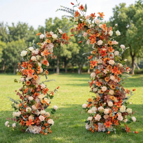 Autumn Harvest Horn Arch, Artificial Floral Backdrop, Warm-Toned Wedding Ceremony Decor, Rustic Event Photography Prop AX-346