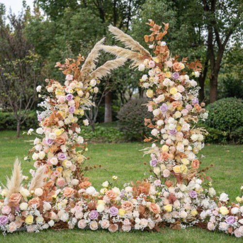 Pampas Reed Horn Arch, Artificial Floral Backdrop, Boho Wedding Ceremony Decor, Rustic Event Photography Prop AX-347