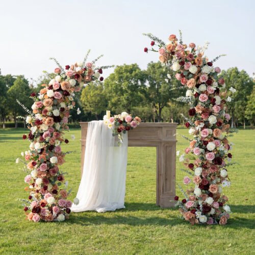 Dusty Rose Horn Arch, Artificial Floral Backdrop, Vintage Wedding Ceremony Decor, Elegant Event Photography Prop AX-348