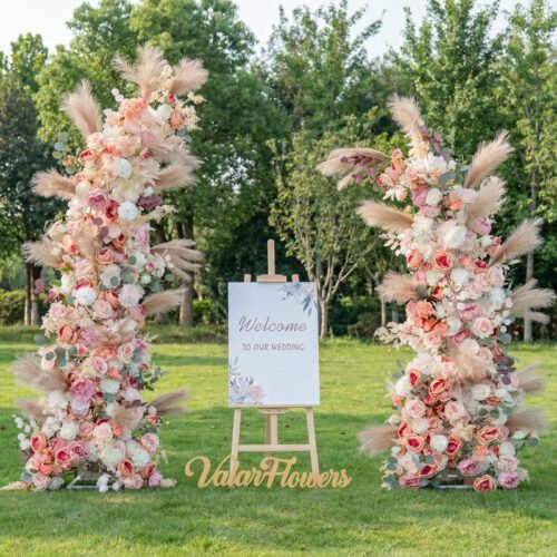 Blush Pink & Cream Horn Arch, Artificial Floral Backdrop, Elegant Wedding Ceremony Decor, Boho Event Photography Prop AX-351