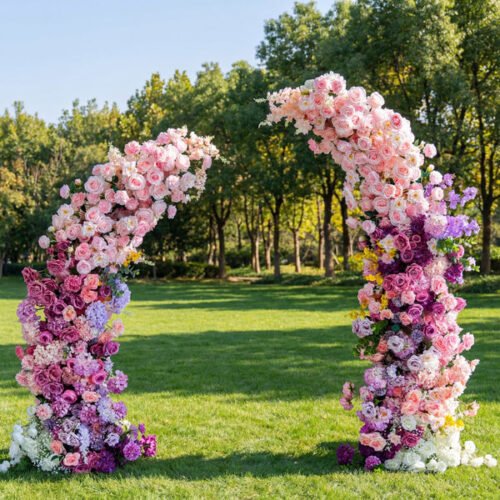 Moon Shaped Floral Arch - Stunning Rainbow Style Artificial Flower Arrangement for Weddings, Events, and Home Decor AX-360